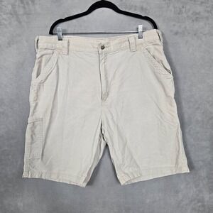 Carhartt Shorts Mens 40x10 beige Canvas Cargo Carpenter Workwear B147 distressed